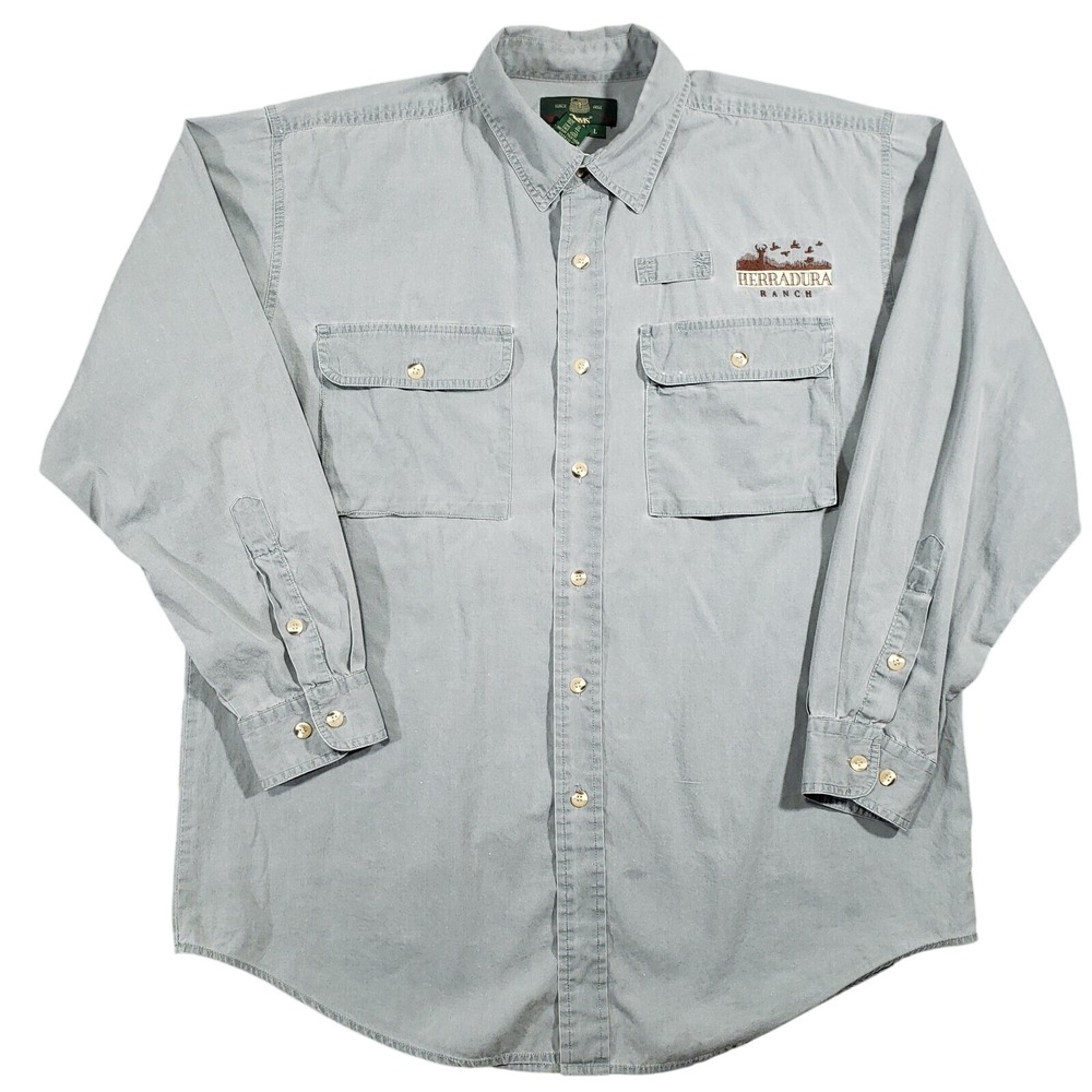 Orvis Button Up Shirt Men Large Gray Vintage Herradura Ranch Embroidered Outdoor